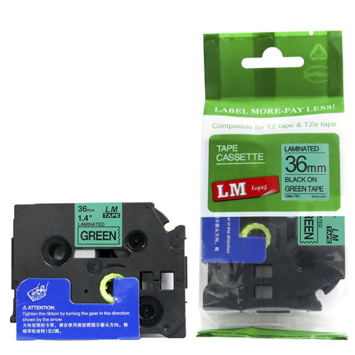 Replacement p-touch black on green label tape 36 mm