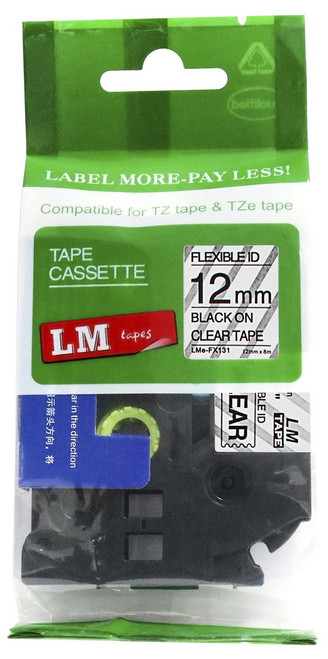 12mm black on clear flexible tape