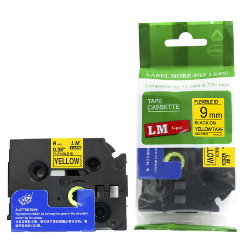 LM Tape Compatible 3/8 Black On White Flexible P-touch Tape