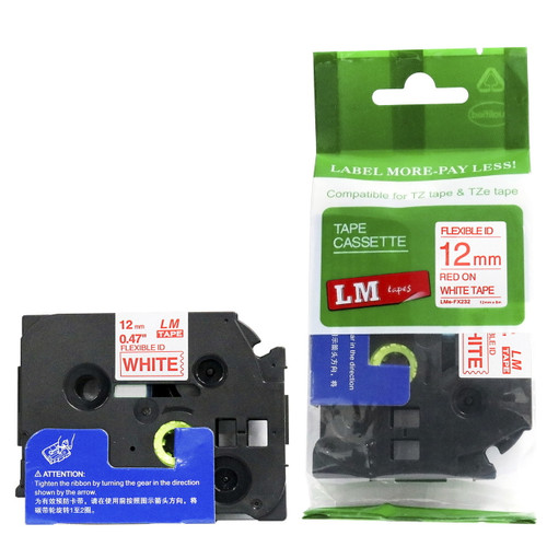 LM Tape Compatible 3/8 Red On White Flexible P-touch Tape