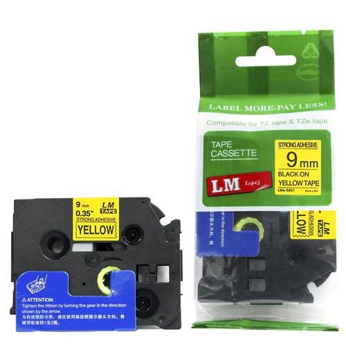 Brother TZe-S621 3/8 Black on Yellow Extra Strength Tape - 9mm TZS621