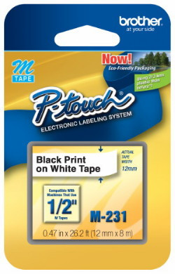 Brother M131 P-touch Tape Black on Clear 1/2 In. (12mm) MK131