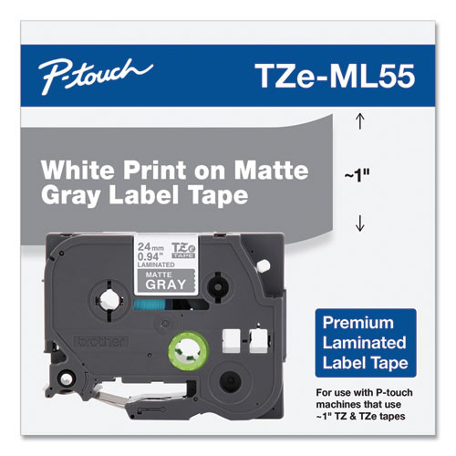 Brother Genuine TZe-ML55 Matte Gray Laminated Label Tape for Indoor & Outdoor Use