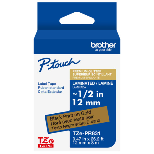 Brother TZe-PR831 Gold on Black Premium P-touch Label Tape