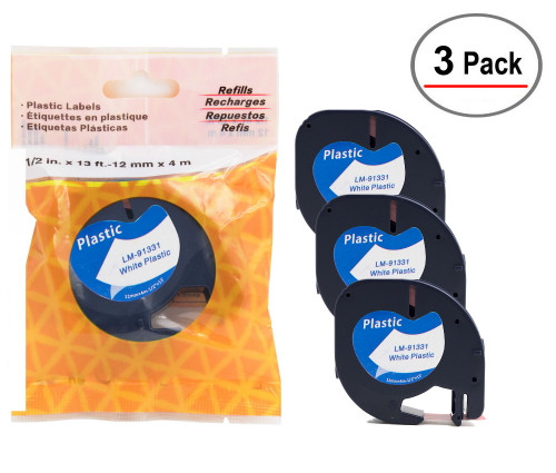 Ruban pour étiqueteuse Compatible pour Dymo LetraTag Ruan Plastique 91201  91202 91203 91204 91205 pour LT-110T LT-100H QX 50 XR, 12mm x 4m (Pack de  5, Noir sur Blanc/Rouge/Jaune/Bleu/Vert) dontodent