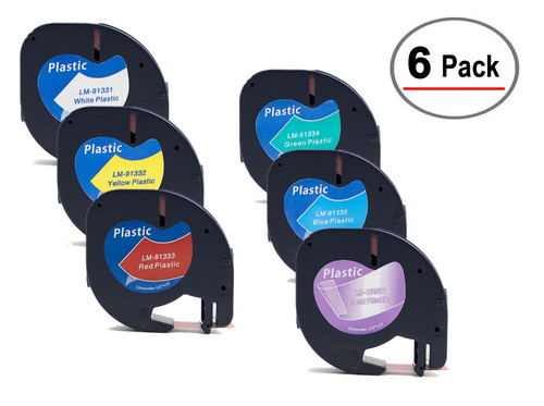6 Tape multi-pack Compatible with Dymo LetraTAG tapes