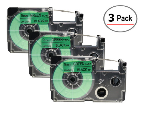 Compatible XR9GN 3/8 Black on Green Tape Cassette, 3/Pack