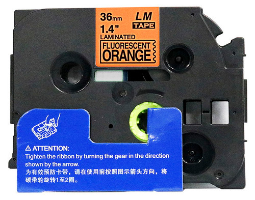 Open Box 1-1/2" black on Fluorescent orange label tape tape