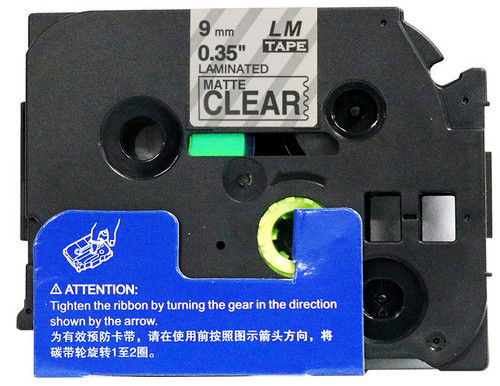 open box 3/8 black on matte clear tape