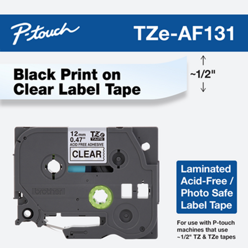 TZE-AF131 black on clear acid free 12mm