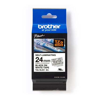 Brother TZe-SL251 24mm Black On White Self Laminating Tape - 1