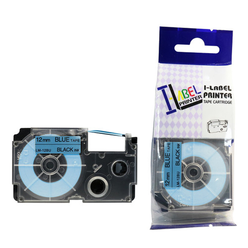 opened box Compatible Label-It tape - 12mm black on blue