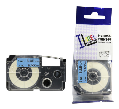Opened box LM-6BU compatible 1/4 inch Black on Blue tape cassette for Casio Label-It printers