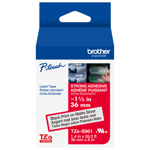 Brother TZe-S961 1.5" Black on Matte Silver Extra Strength label tape for heavy-duty industrial P-touch labeling