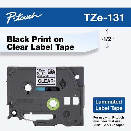 Brother TZe-131 1/2 Black on Clear P-touch Tape (0.47 12mm TZ-131)