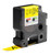 Dymo 18433 yellow vinyl Rhino label with black text on industrial equipment for safety marking