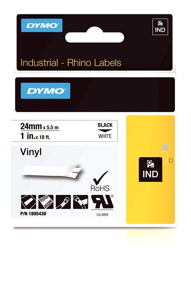 Dymo 1805430 IND 1 Black on White Vinyl Label Industrial Tape