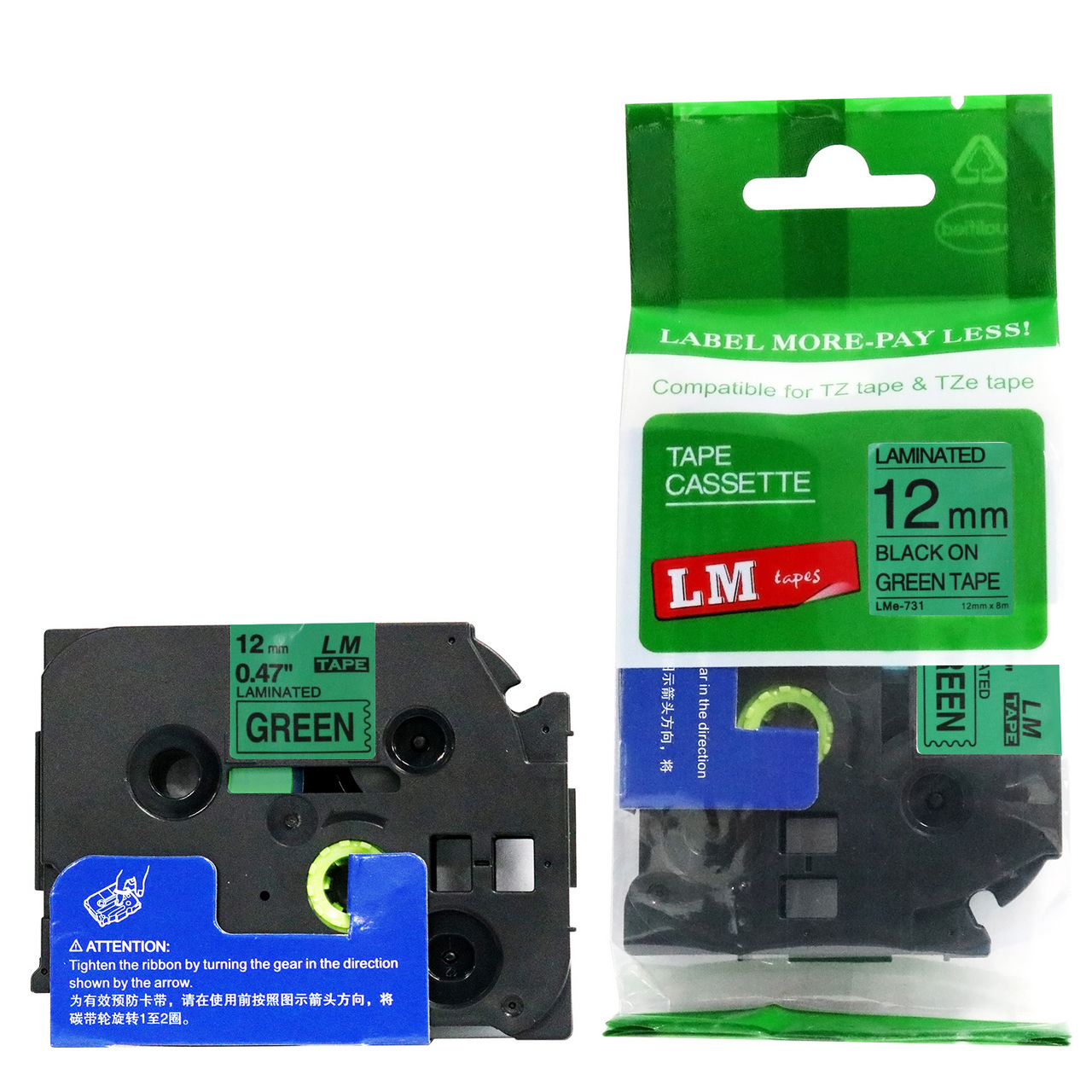 NON-OEM Label Tape For Brother Black on Green TZ731 PT-1010 1090 1260VP 1280 