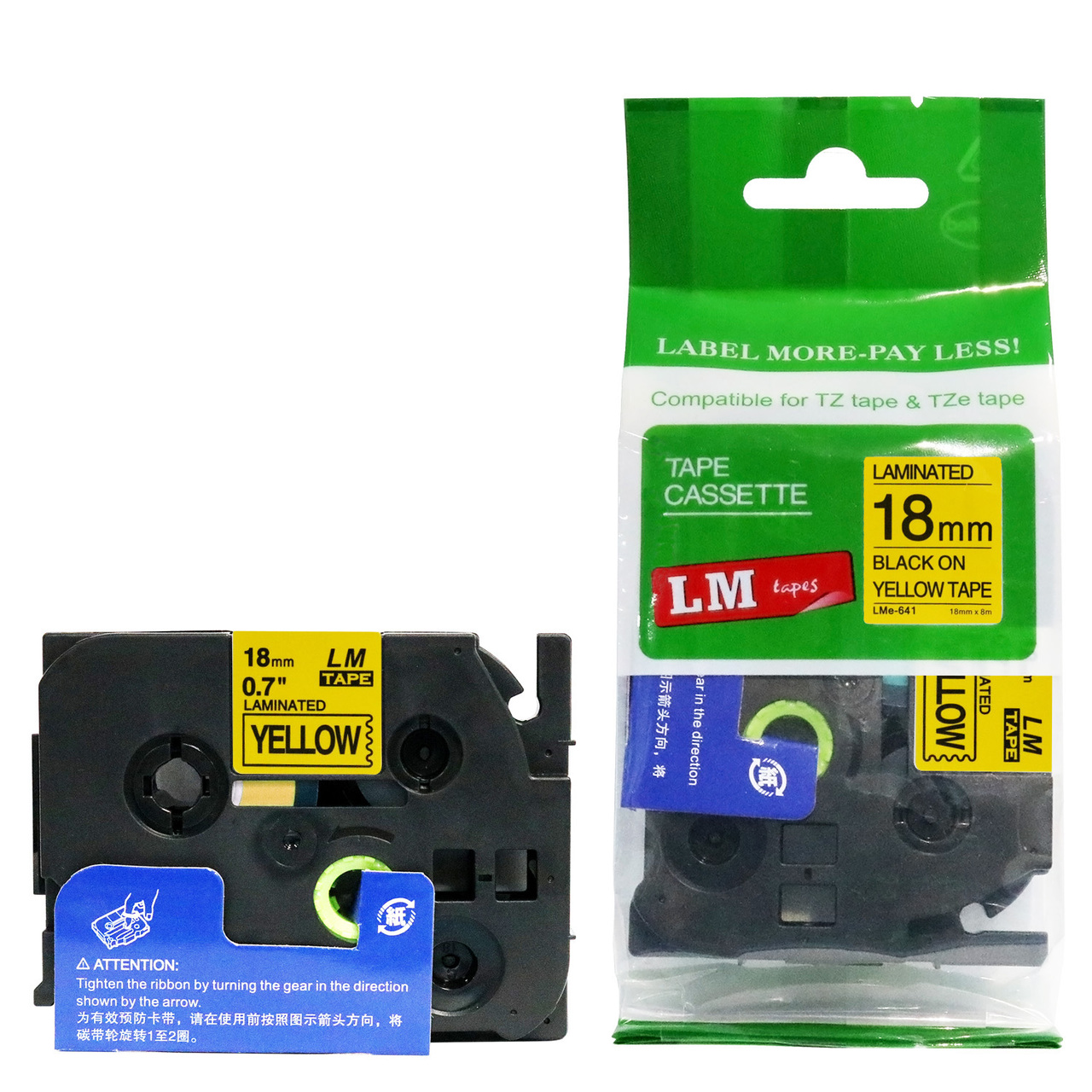 LM Tape LMe641 Compatible 3/4 Black On Yellow P-touch Tape