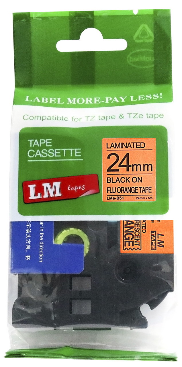 LM Tape LMeB51 Compatible 1 In Black On Fluorescent Orange P-touch