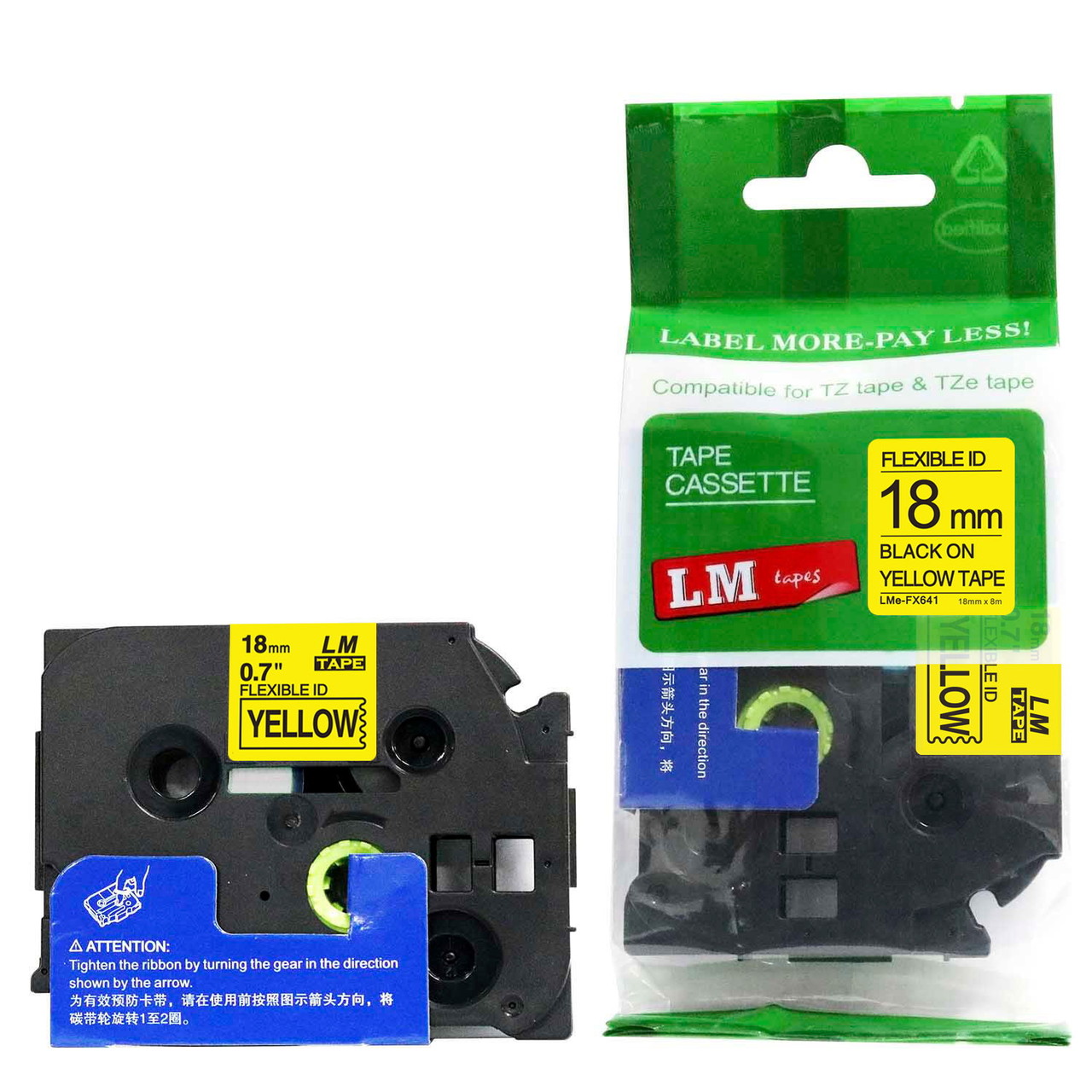 LM Tape Compatible 3/4 Black On Yellow Flexible P-touch Tape