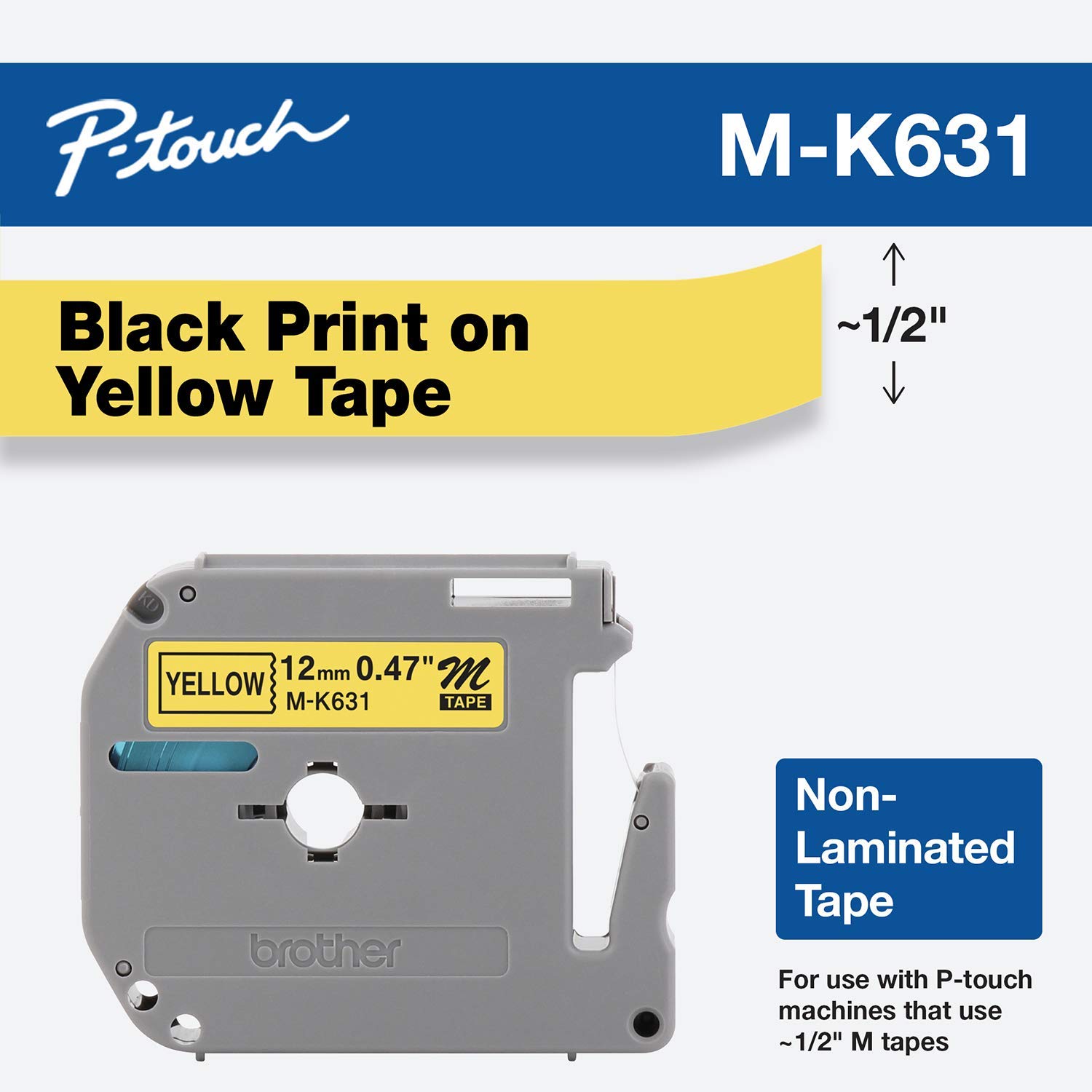 Brother MK631 Black on Yellow P-touch Label Maker Tape, MK-631