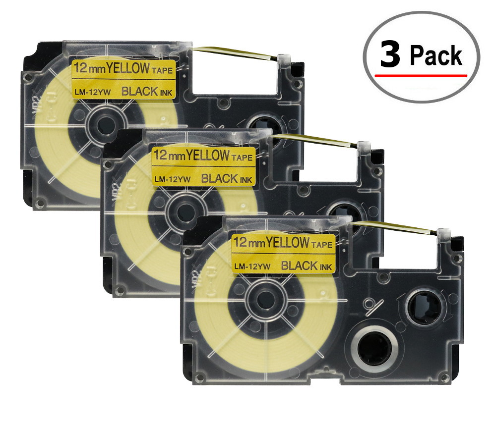 Compatible XR-12YW 1/2 Black on Yellow Tape Cassette, 3/Pack
