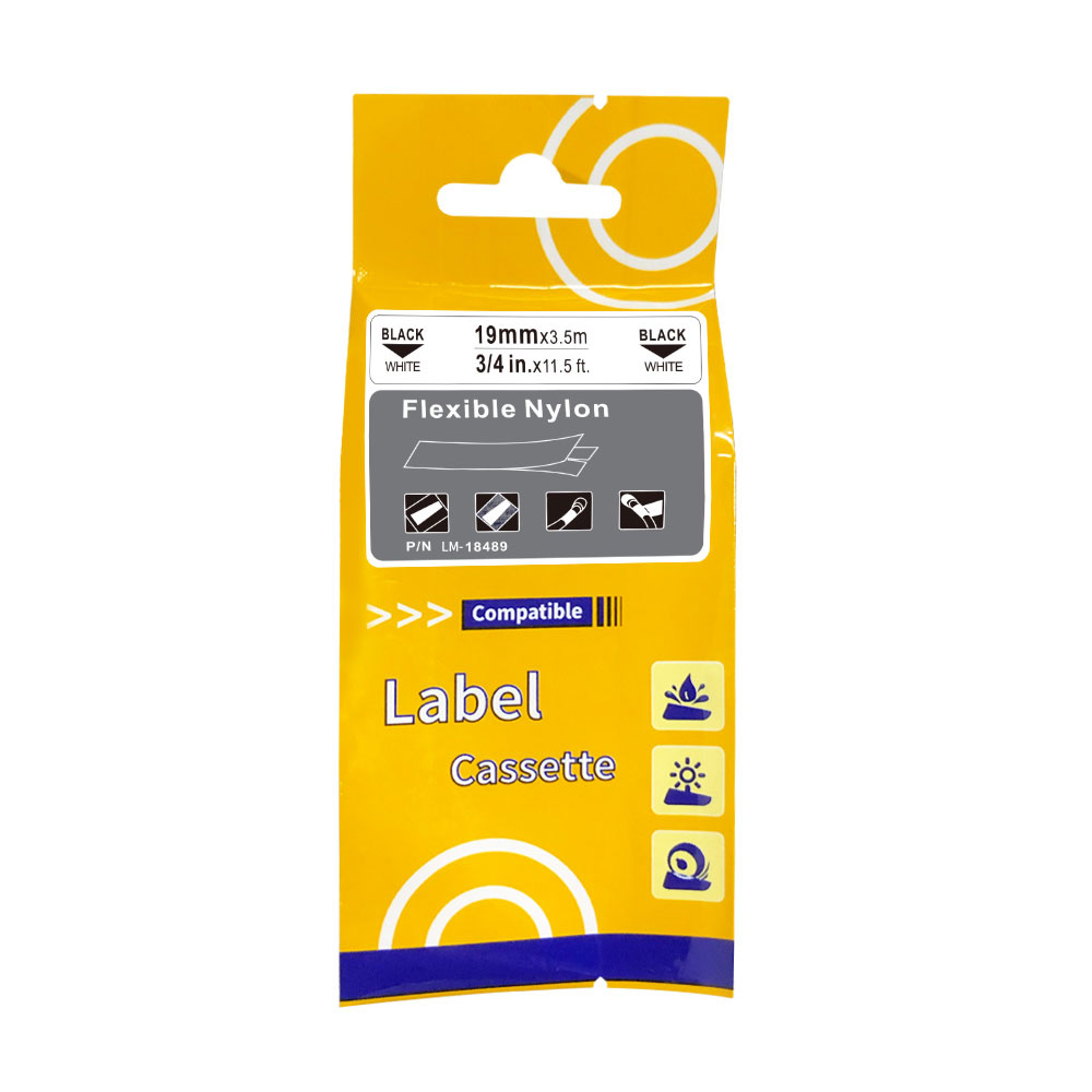 セレクション5 LM Tapes LM-18489 3/4 Black on White Flexible Nylon Labels