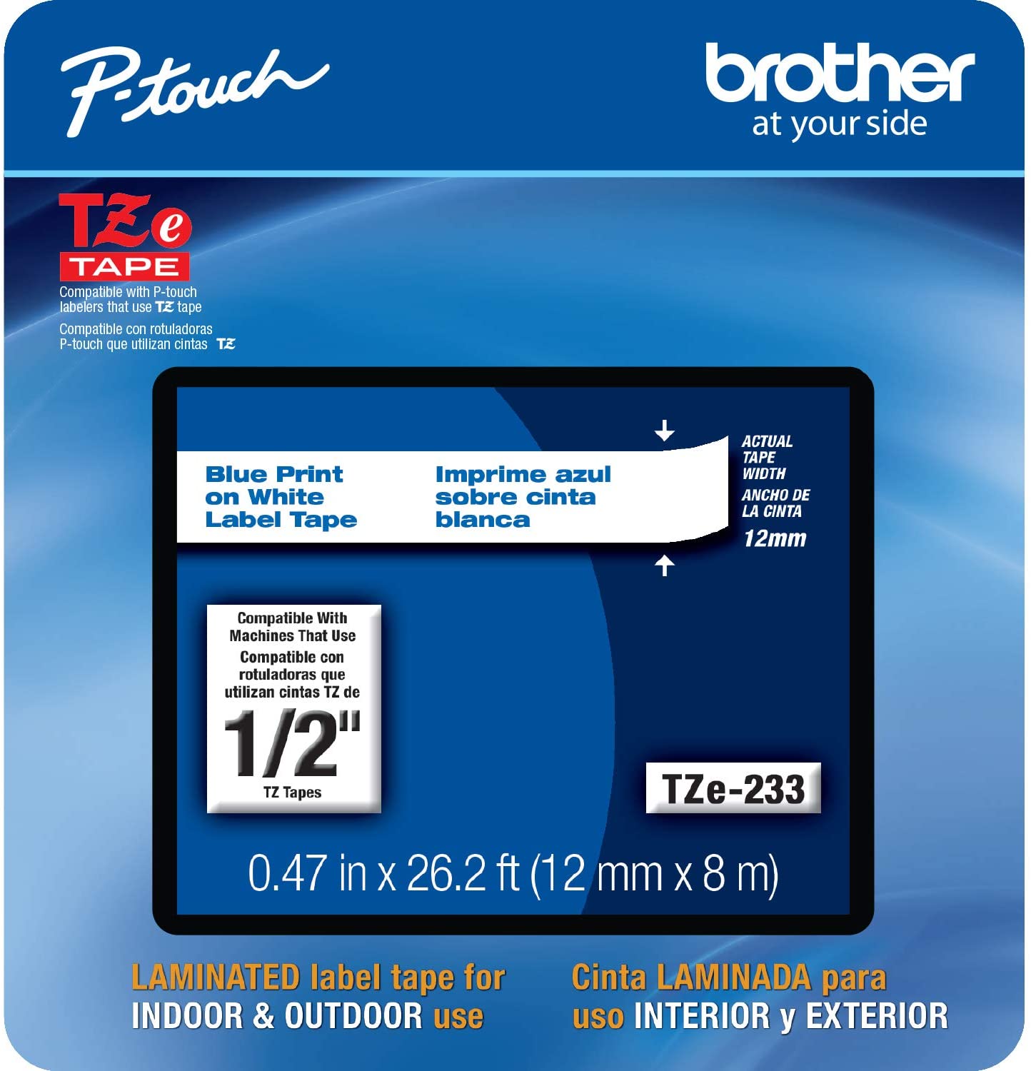 Brother TZe-233 1/2 Blue on White P-touch Tape 12mm TZe233 Ptouch