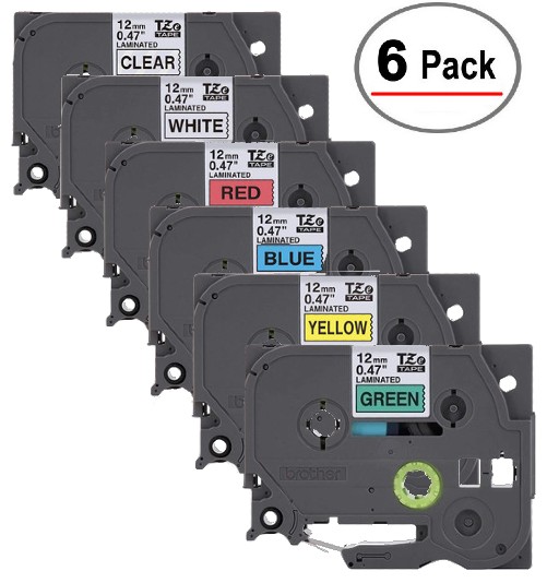 Brother TZe 12mm 6 Tape Variety Pack for all Brother P-touch Label
