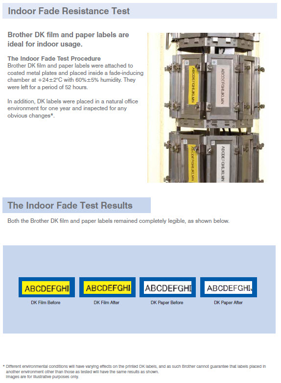 See results of Brother DK Labels fade resistance testing