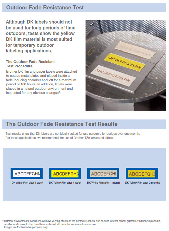 See results of Brother DK Labels outdoor fade resistance testing