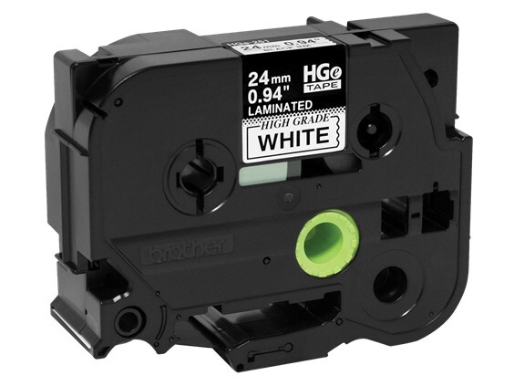 Brother HGe and HGEs laminated label tapes showing sharp print and strong adhesion on industrial surfaces