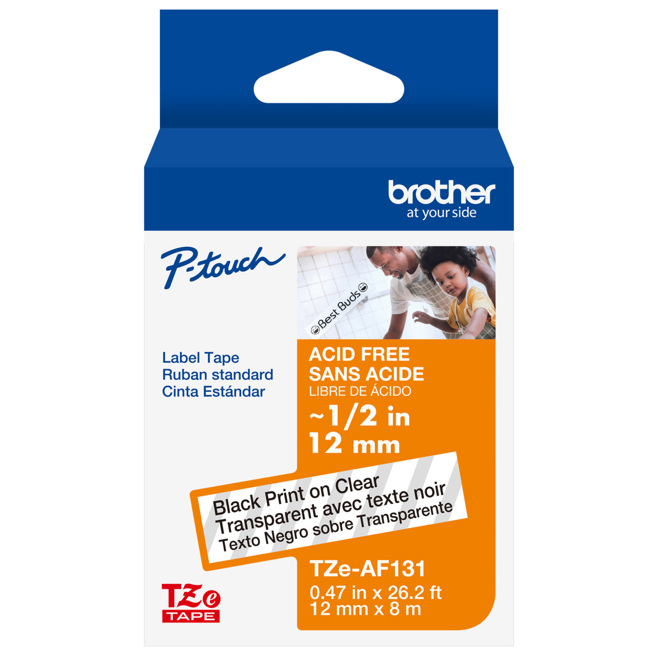 Brother TZe-AF131 Black on Clear Acid Free Adhesive