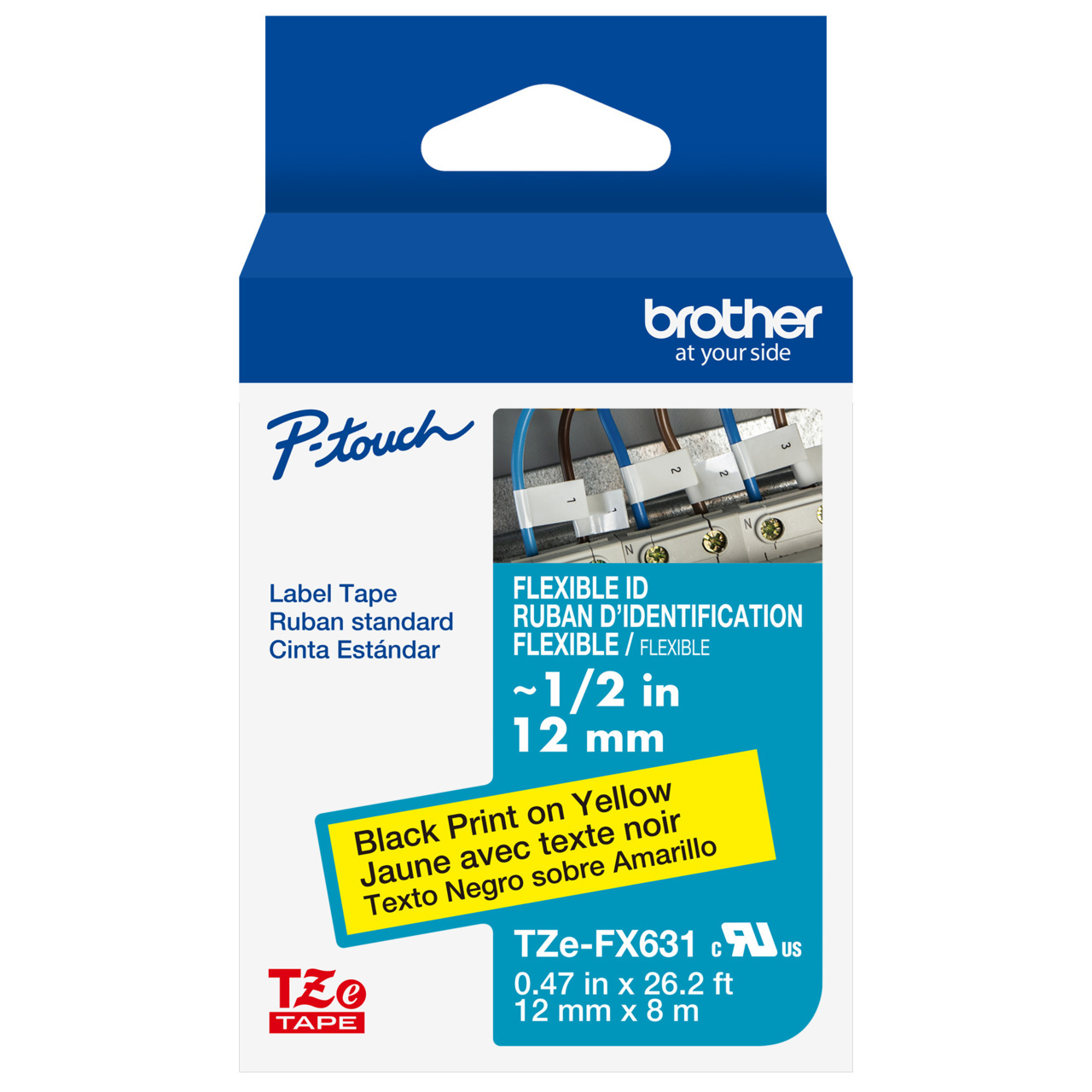 Brother TZe-FX631 Flexible Black on Yellow Tape