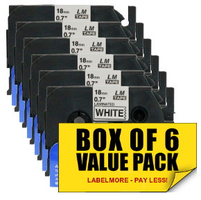 6 Pack: Compatible TZe-241 3/4 Black On White P-touch Tape
