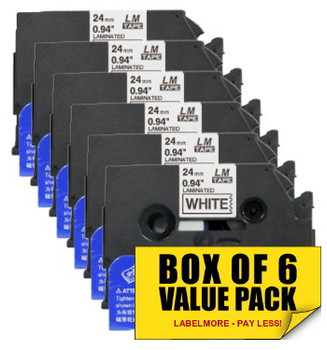 6 Pack Compatible TZe-251 24mm Black On White P-touch Tape