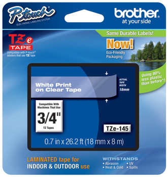 Brother TZe 145 White On Clear Tape 0.75 x 26.2 - Office Depot