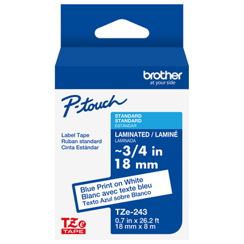 Brother TZe-243 3/4 Blue On White P-touch Tape - 0.7 18mm TZ243