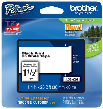 Brother Laminated Black on White Tape - TZe-261