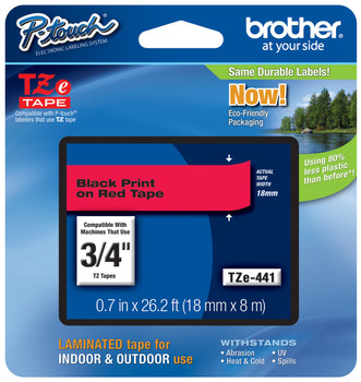 Brother TZe-441 3/4 Black On Red P-touch Tape - 0.7 18mm TZ441