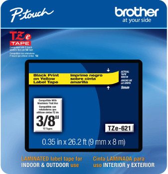 Brother TZe-621 3/8 Black on Yellow P-touch Tape 9mm TZe621 Ptouch
