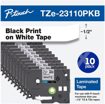 Brother TZe231-10PK Black on White P-touch Tapes 12mm 6/Pack