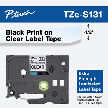 Brother TZe-S131 1/2 Black On Clear Extra Strength Tape - 12mm TZS131