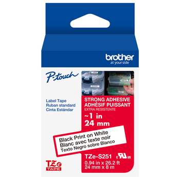 Brother TZe-S251 1 Black On White Extra Strength Tape - 24mm TZS251
