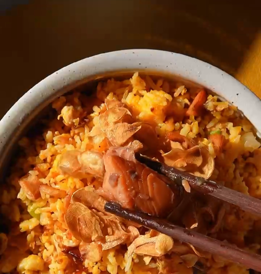 Golden Fried Rice with Smoked Coho Salmon By Kay Liu Golden Fried Rice with Smoked Coho Salmon By Kay Liu