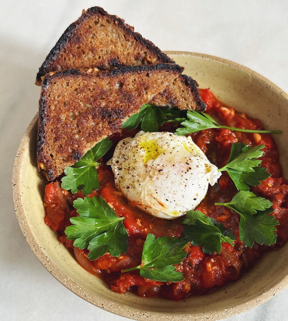 Shakshuka With Smoked Mussels + Poached Eggs Shakshuka With Smoked Mussels + Poached Eggs