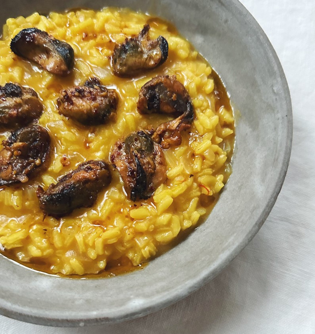 Saffron Risotto with Smoked Mussels Saffron Risotto with Smoked Mussels