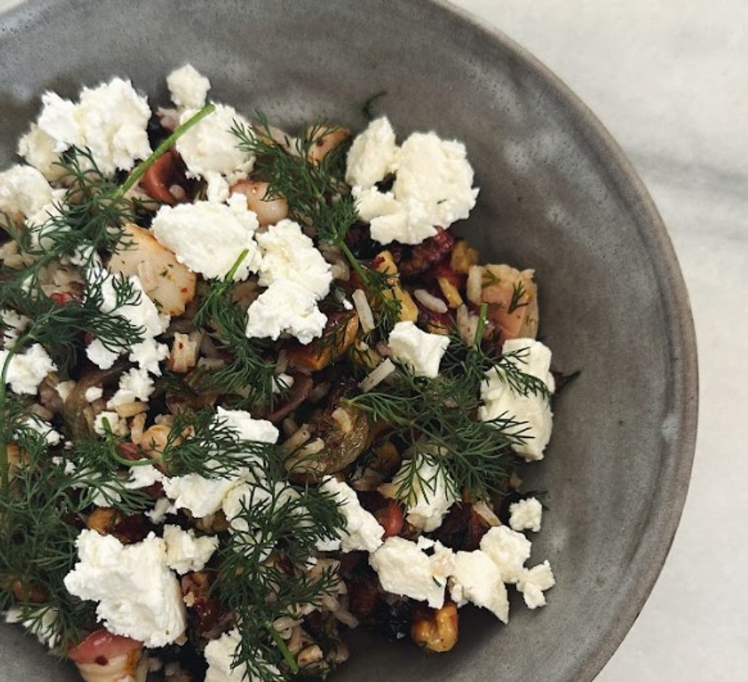 Buttery Rice with Frazzled Onions, Octopus, Feta, and Dill Buttery Rice with Frazzled Onions, Octopus, Feta, and Dill