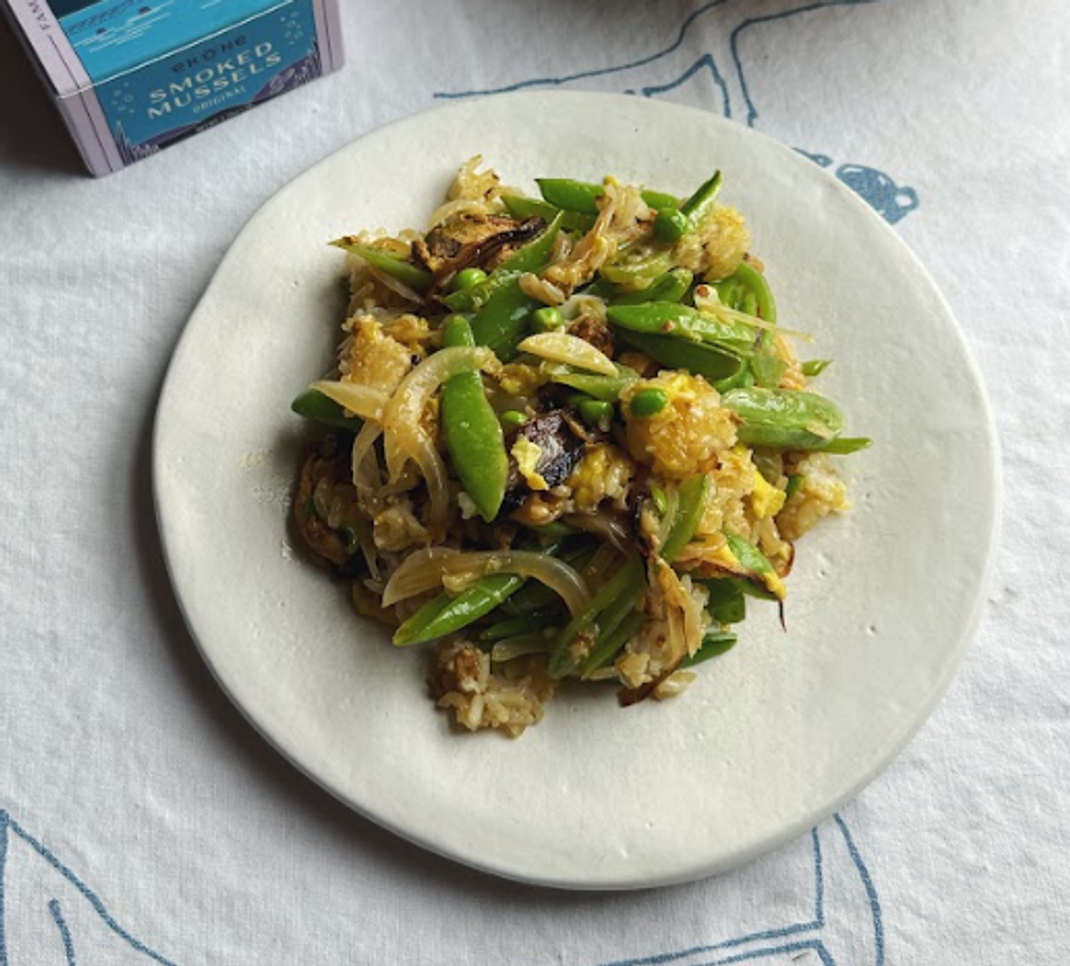 Fried Rice with Snap Peas and Smoked Mussels Fried Rice with Snap Peas and Smoked Mussels